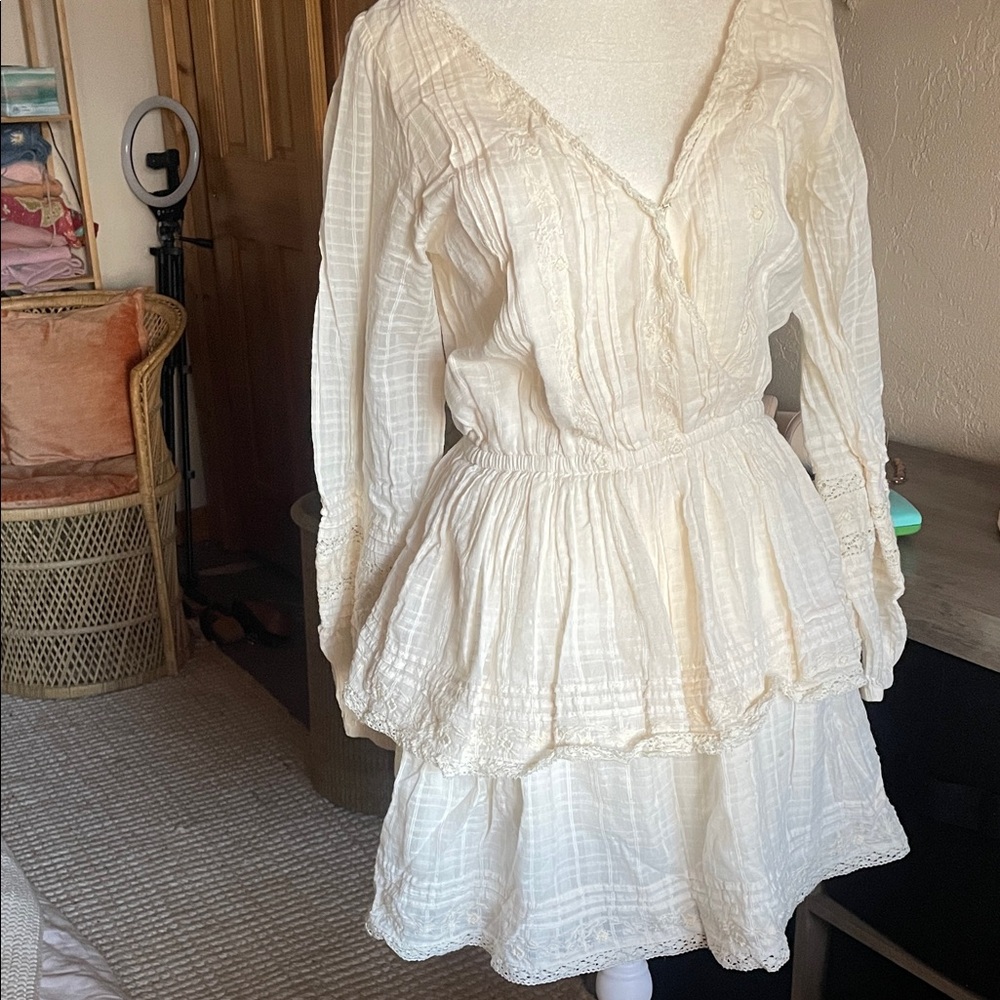 American Eagle Outfitters Cream Long Sleeve Mini  Dress